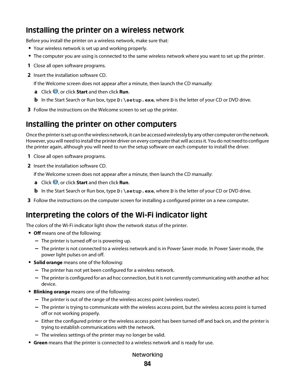 Installing the printer on a wireless network, Installing the printer on other computers | Dell V715w All In One Wireless Inkjet Printer User Manual | Page 84 / 150