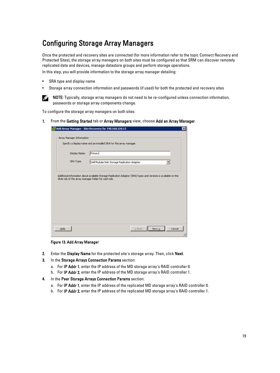 Configuring storage array managers | Dell PowerVault MD3820i User Manual | Page 19 / 33