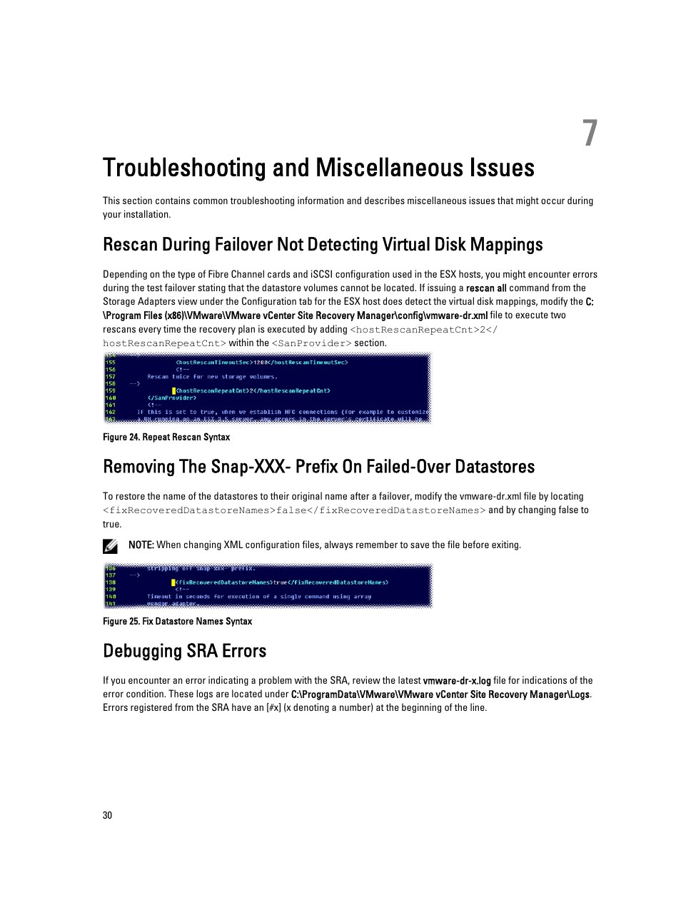 Troubleshooting and miscellaneous issues, Debugging sra errors, 7 troubleshooting and miscellaneous issues | Dell PowerVault MD3820i User Manual | Page 30 / 33