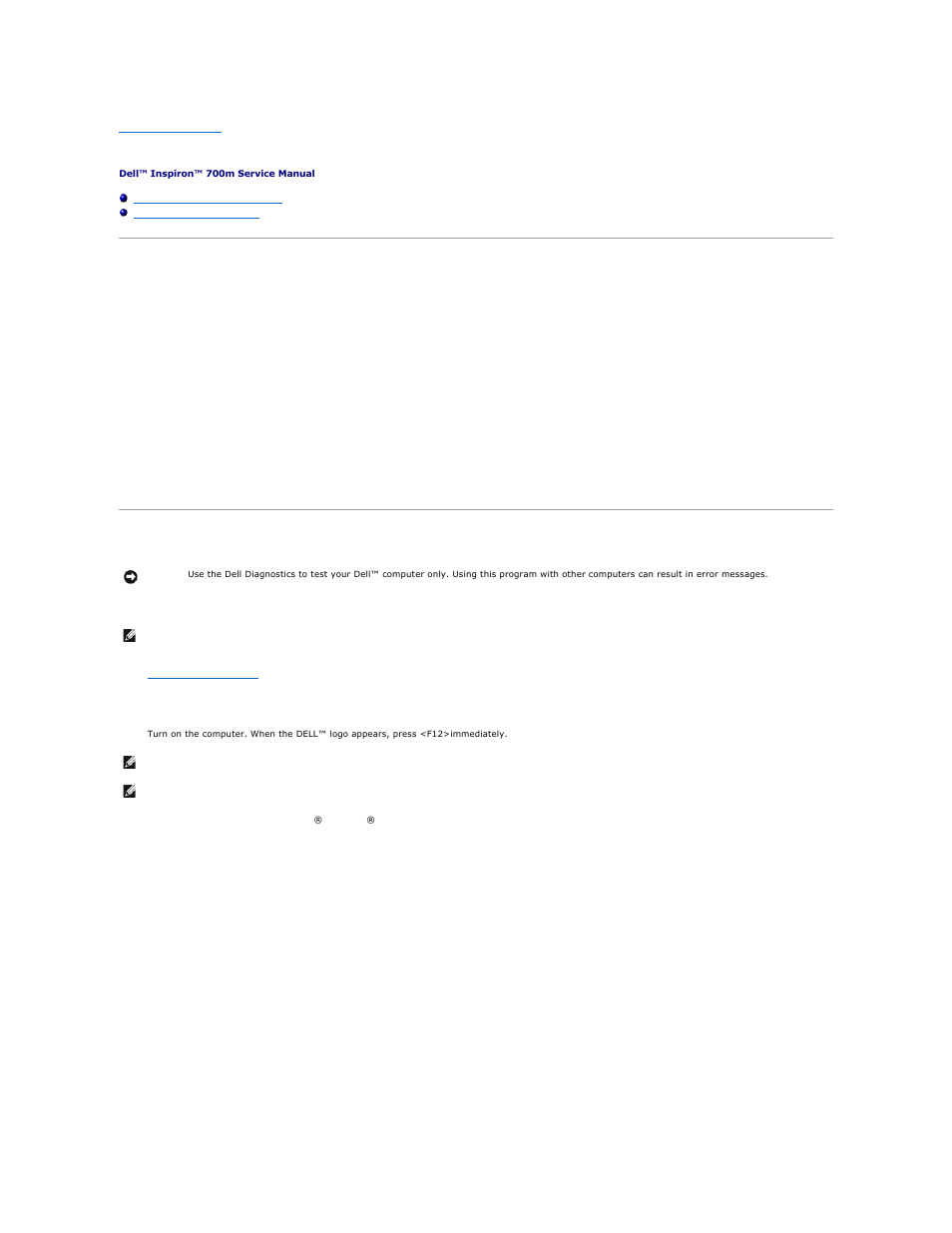 Dell diagnostics, When to use the dell diagnostics, Starting the dell diagnostics | Dell Inspiron 700M User Manual | Page 7 / 39