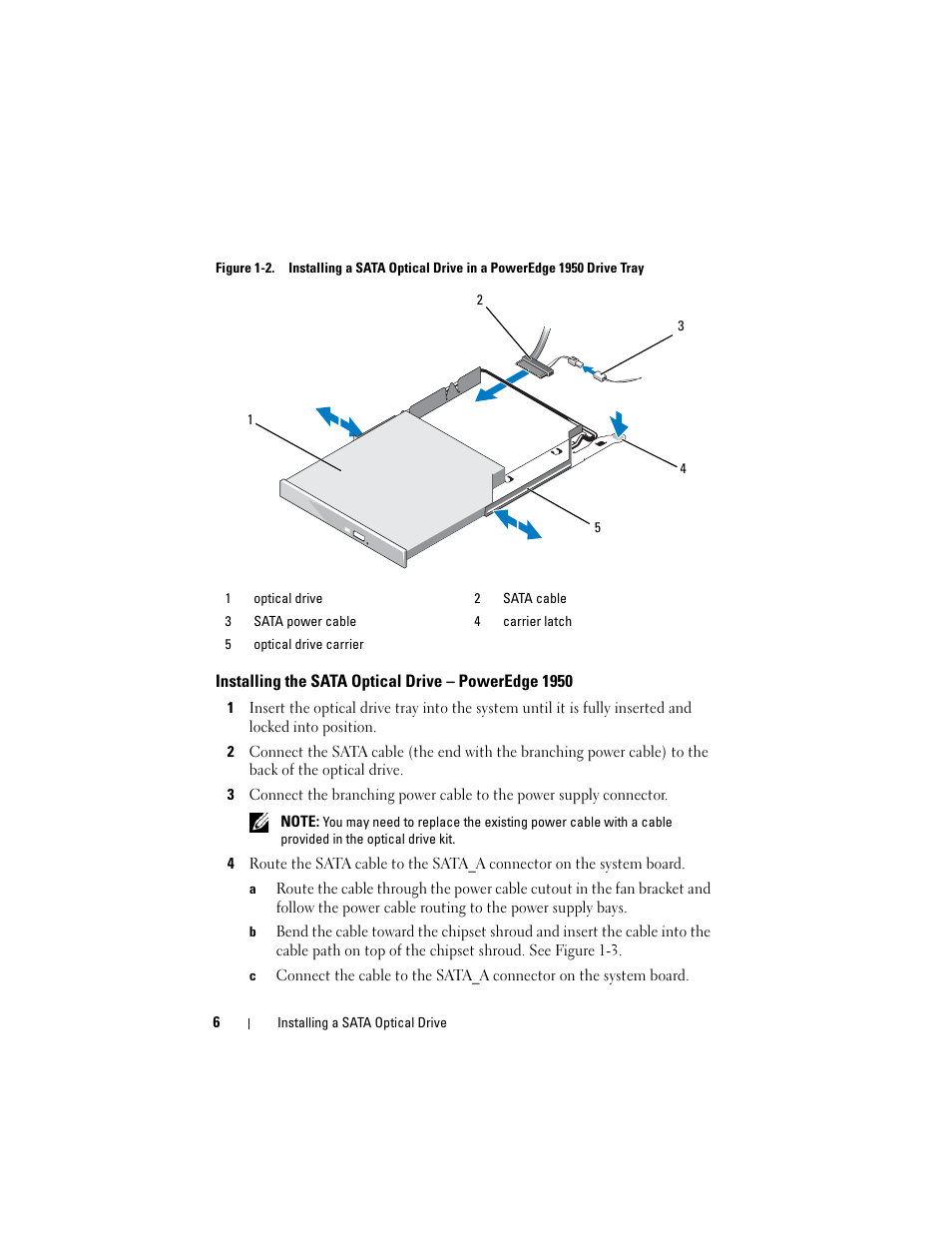 Installing the sata optical drive - poweredge 1950 | Dell POWEREDGE 2950 User Manual | Page 6 / 10