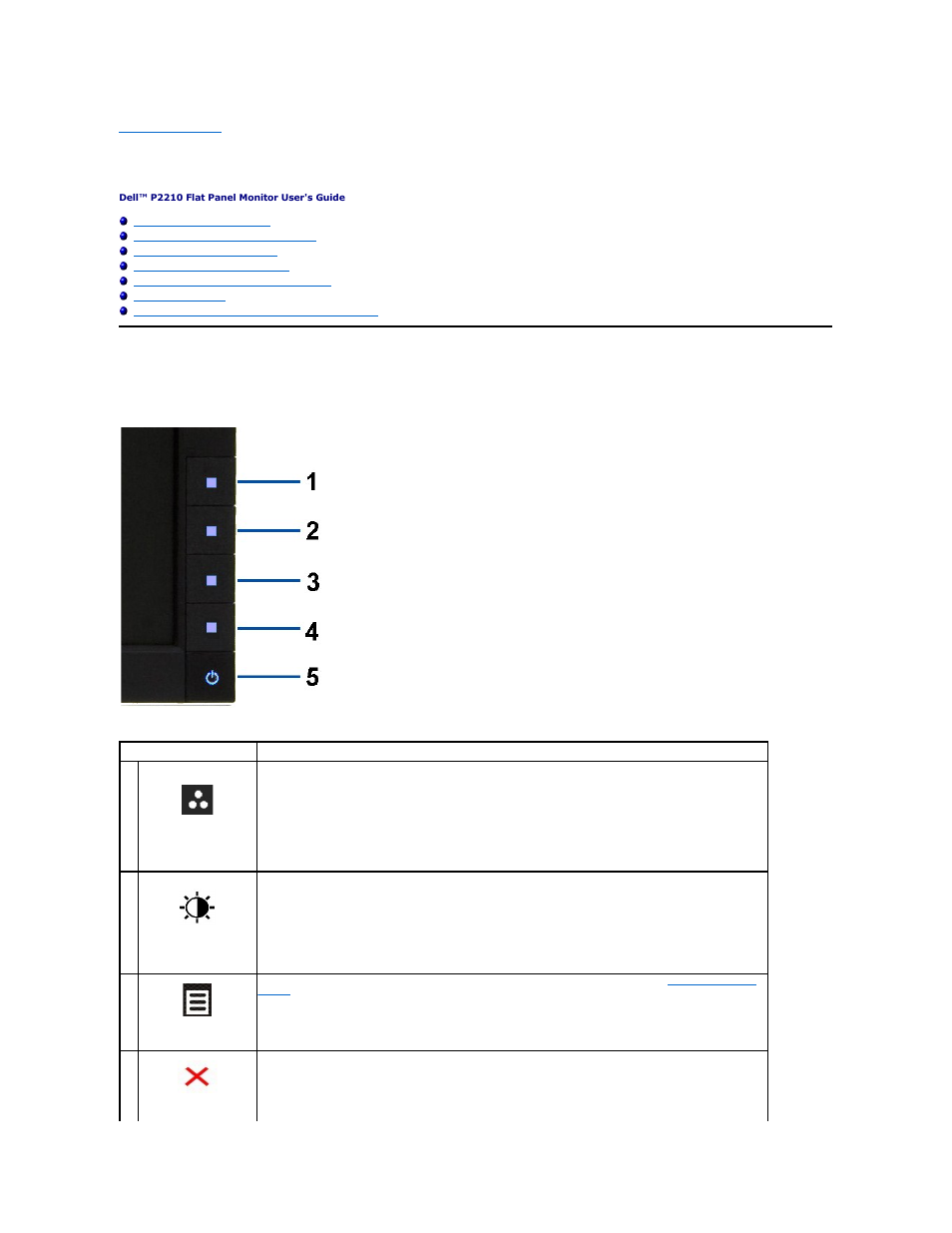 Operating the monitor, Using the front panel | Dell P2210 Monitor User Manual | Page 16 / 32