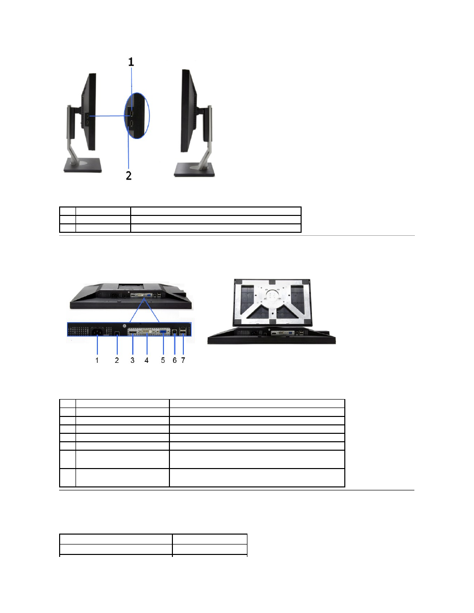 Monitor specifications, Bottom view, Flat panel specifications | Dell P2210 Monitor User Manual | Page 6 / 32