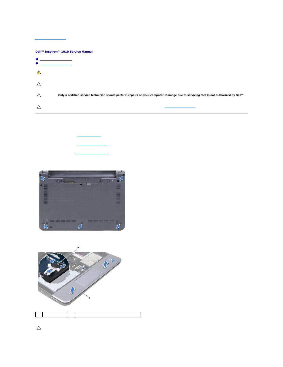 Palm rest, Removing the palm rest | Dell Inspiron Mini 10 (1010, Early 2009) User Manual | Page 27 / 44