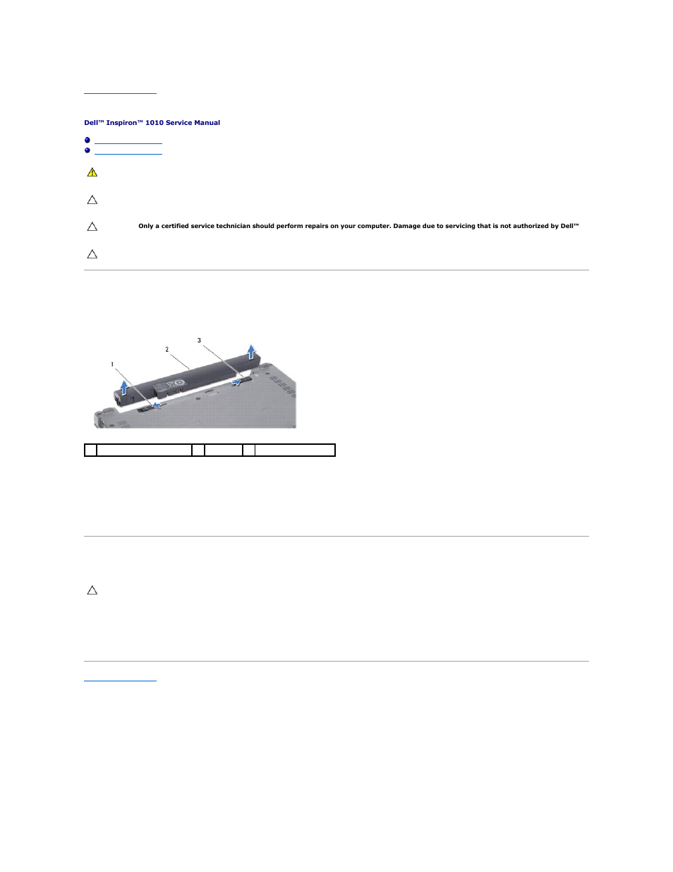 Battery, Removing the battery, Replacing the battery | Dell Inspiron Mini 10 (1010, Early 2009) User Manual | Page 33 / 44