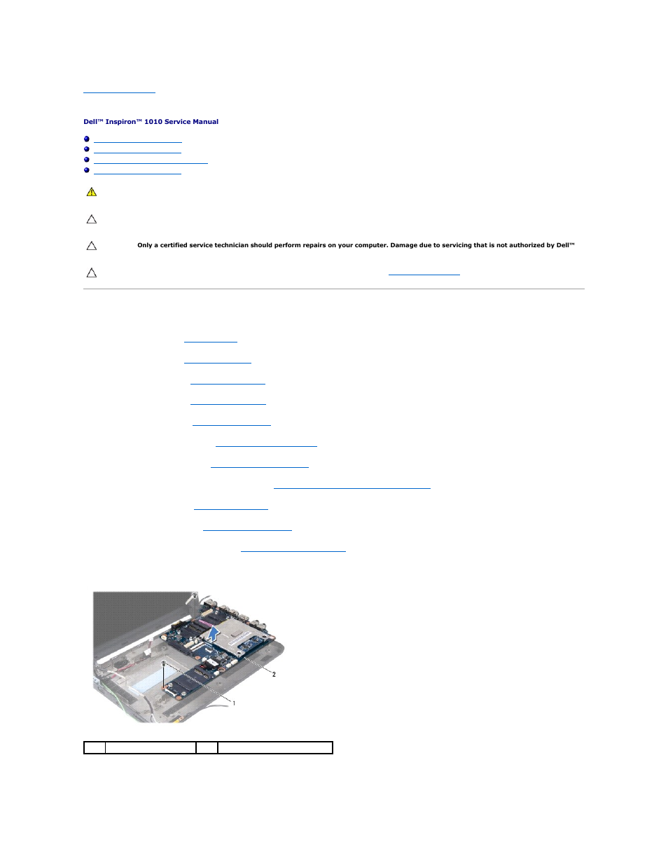System board, Removing the system board | Dell Inspiron Mini 10 (1010, Early 2009) User Manual | Page 36 / 44