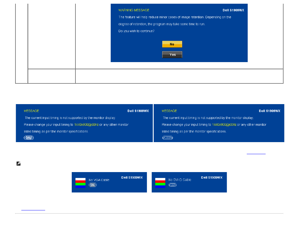Osd warning messages | Dell S1909WXWFP Monitor User Manual | Page 27 / 34
