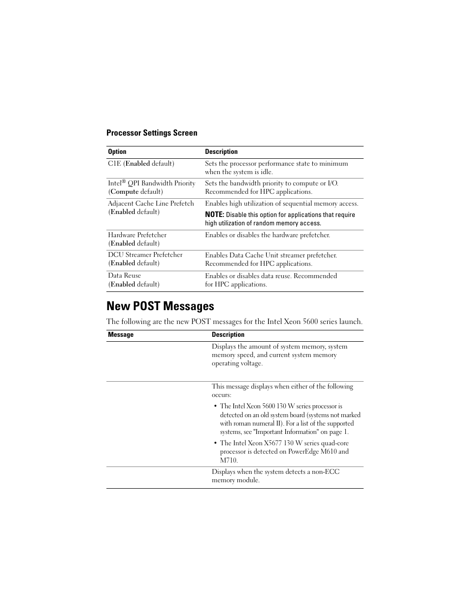 Processor settings screen, New post messages | Dell PowerEdge R810 User Manual | Page 3 / 4