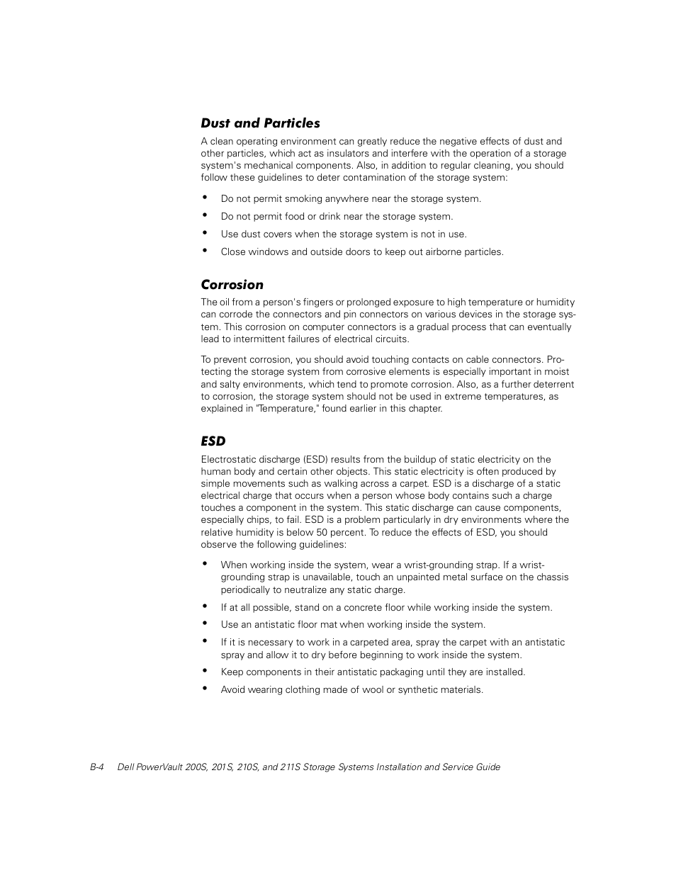 Dust and particles, Corrosion | Dell PowerVault 211S (SCSI) User Manual | Page 118 / 148