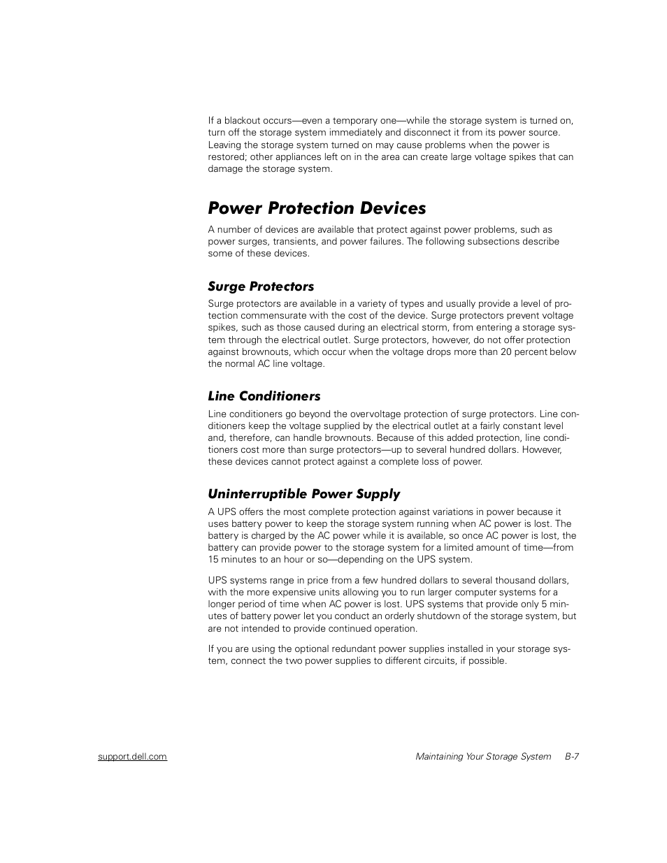 Power protection devices, Surge protectors, Line conditioners | Uninterruptible power supply, 3rzhu 3urwhfwlrq 'hylfhv | Dell PowerVault 211S (SCSI) User Manual | Page 121 / 148