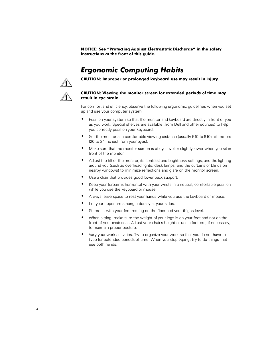 Ergonomic computing habits, Ujrqrplf &rpsxwlqj +delwv | Dell PowerVault 211S (SCSI) User Manual | Page 16 / 148