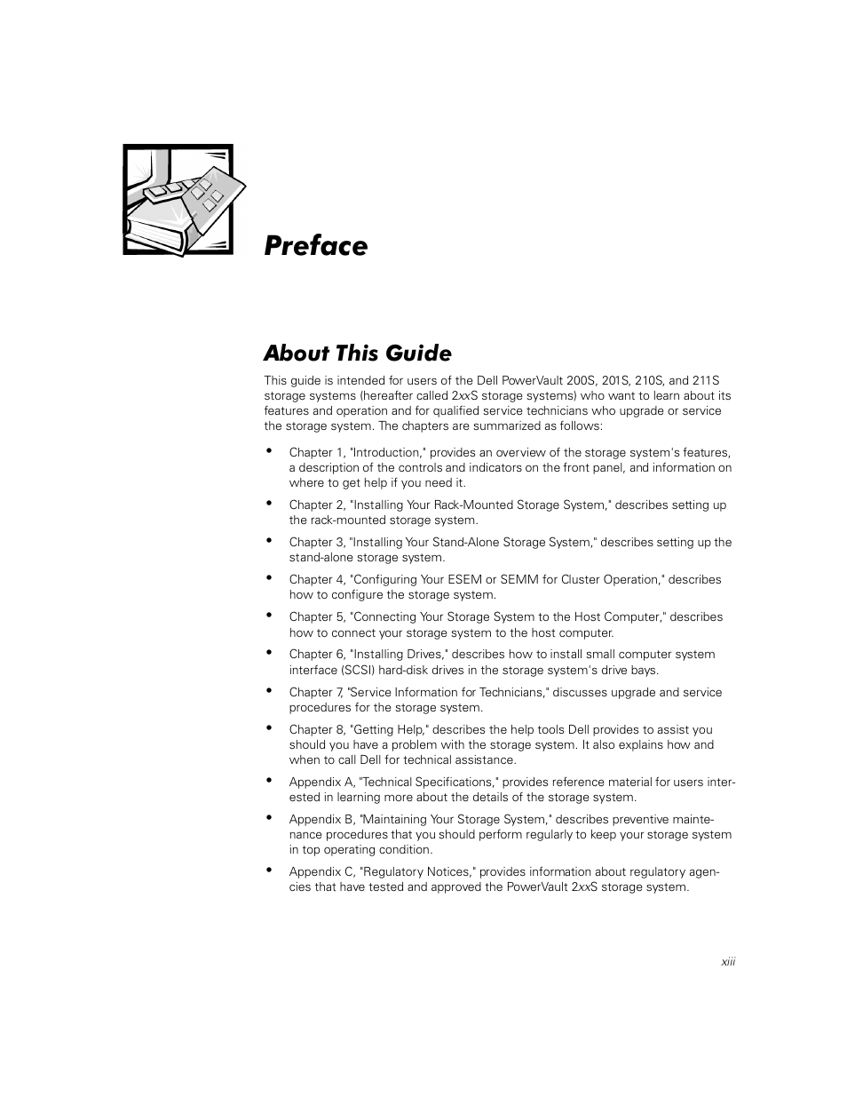 Preface, About this guide, Erxw 7klv *xlgh | Dell PowerVault 211S (SCSI) User Manual | Page 19 / 148