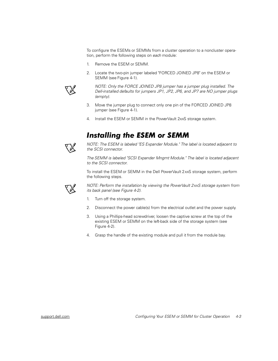 Installing the esem or semm | Dell PowerVault 211S (SCSI) User Manual | Page 41 / 148