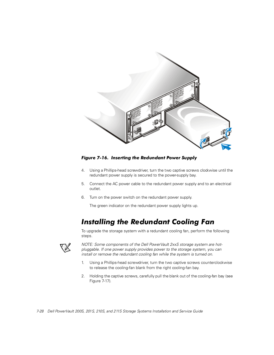 Installing the redundant cooling fan, Qvwdoolqj wkh 5hgxqgdqw &rrolqj )dq | Dell PowerVault 211S (SCSI) User Manual | Page 86 / 148