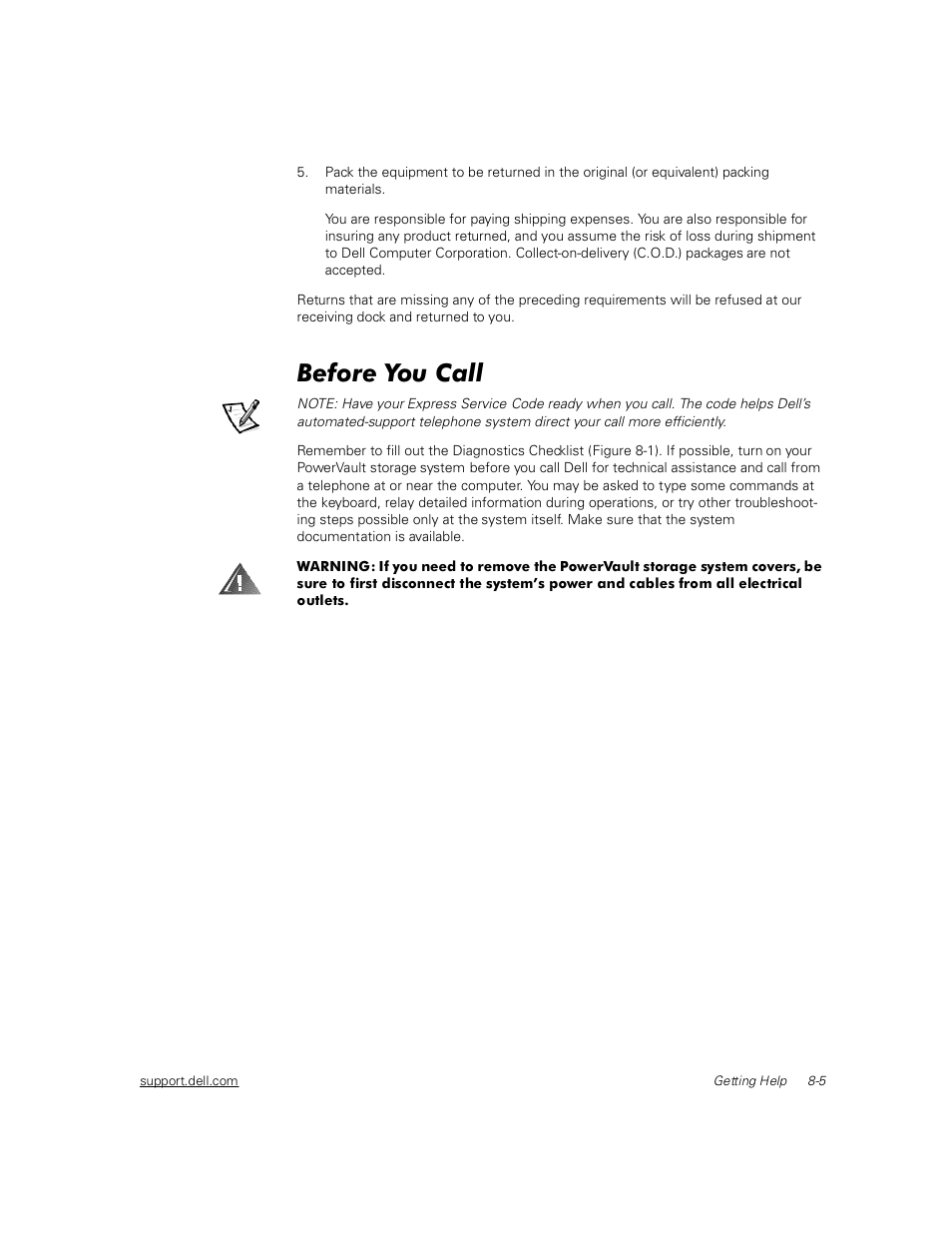 Before you call, Hiruh <rx &doo | Dell PowerVault 211S (SCSI) User Manual | Page 95 / 148