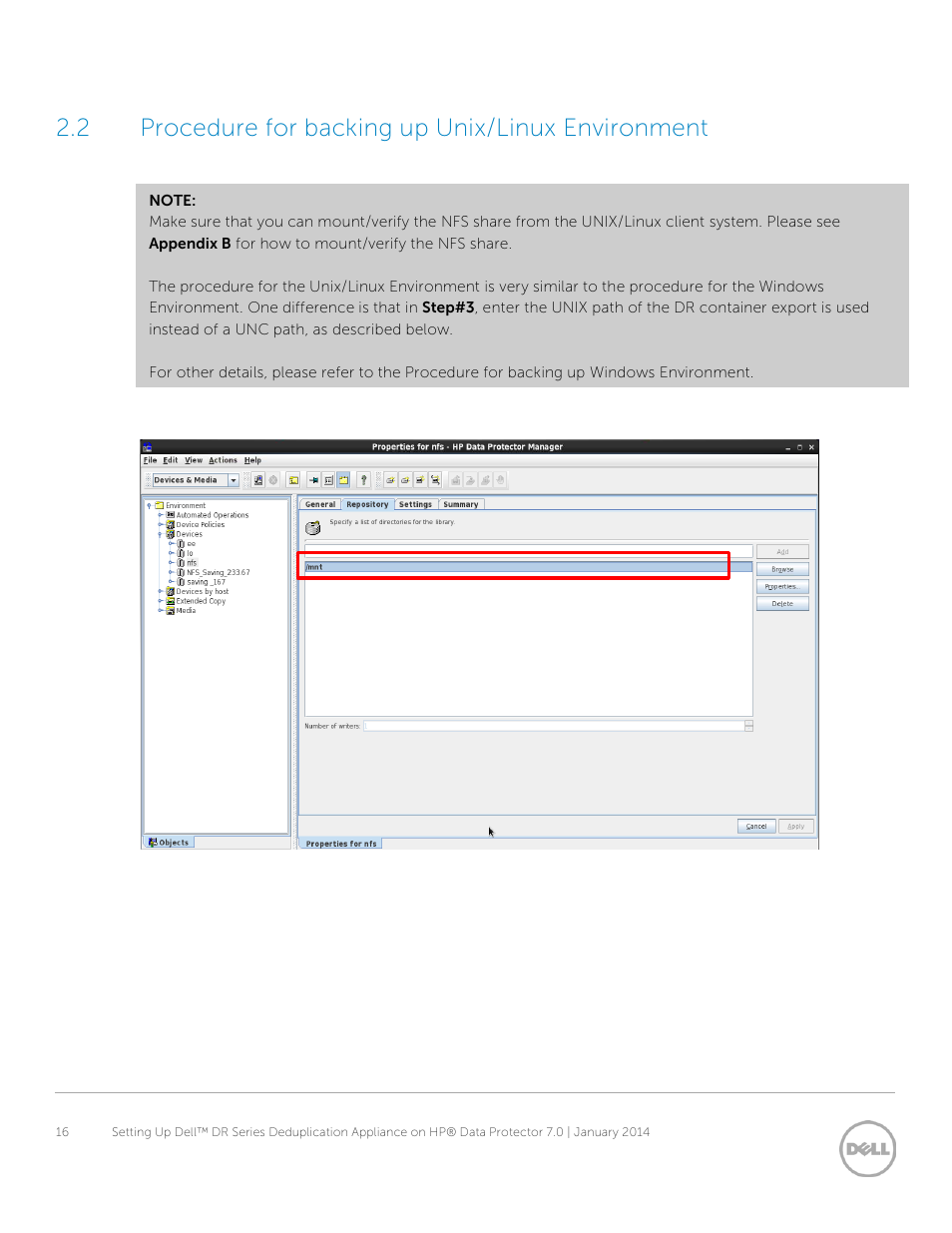 2 procedure for backing up unix/linux environment, Procedure for backing up unix/linux environment | Dell PowerVault DR6000 User Manual | Page 16 / 37