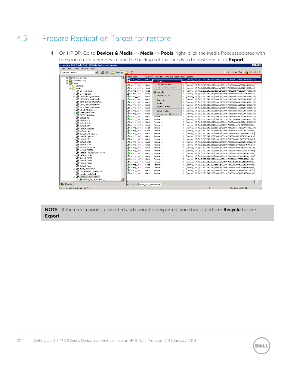 3 prepare replication target for restore, Prepare replication target for restore | Dell PowerVault DR6000 User Manual | Page 27 / 37