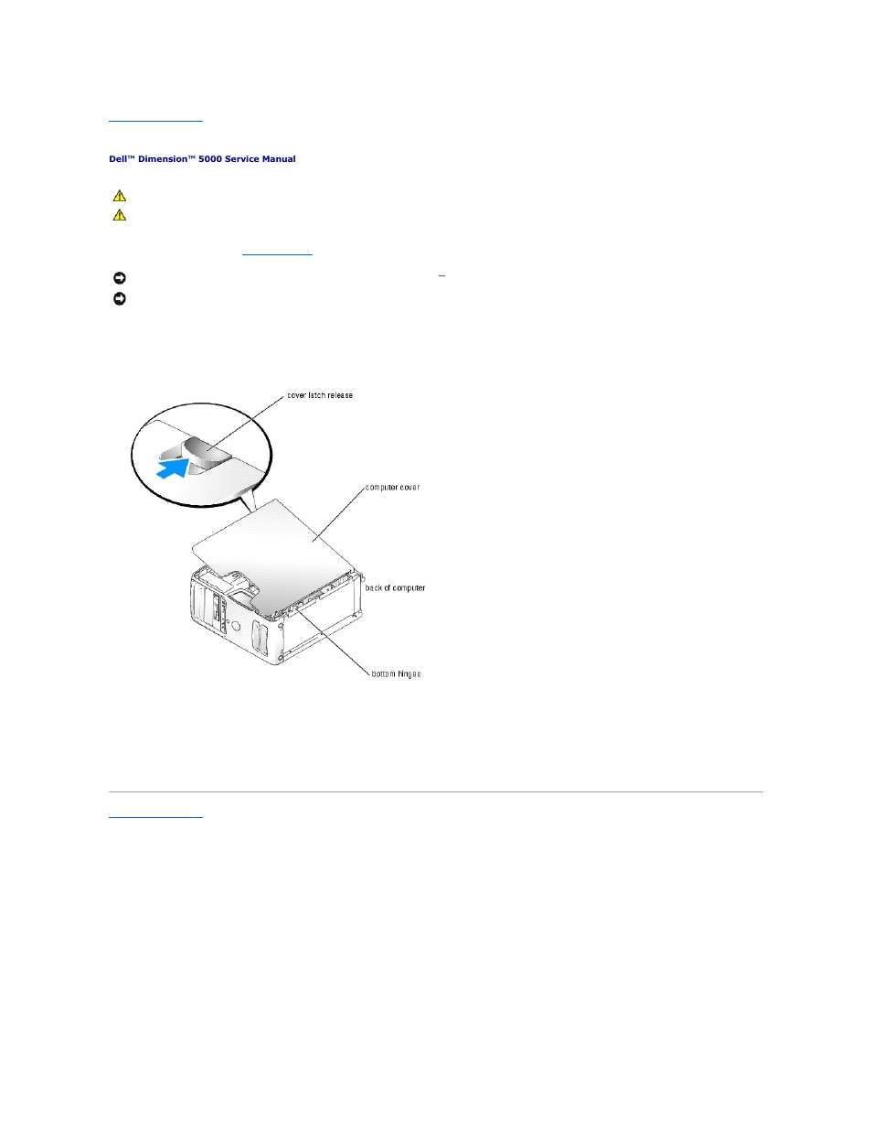 Removing the computer cover | Dell Dimension 5000 User Manual | Page 13 / 55