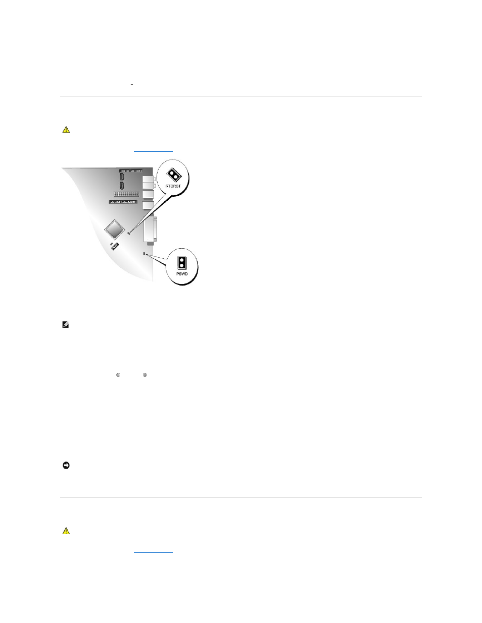Clearing forgotten passwords, Clearing cmos settings | Dell Dimension 5000 User Manual | Page 50 / 55