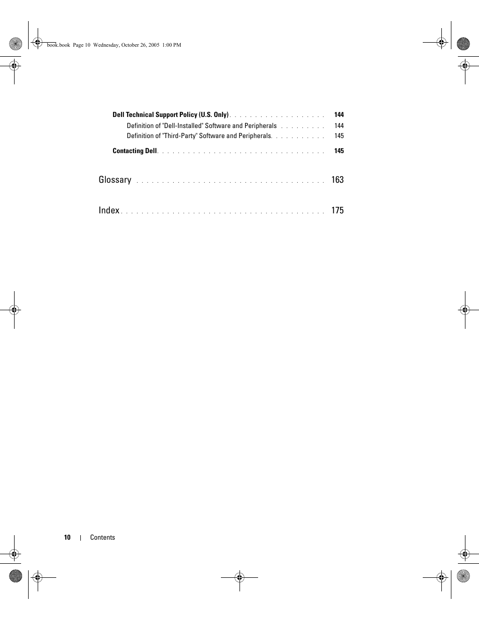 Glossary, 163 index | Dell XPS M140 (MXC051, Late 2005) User Manual | Page 10 / 180