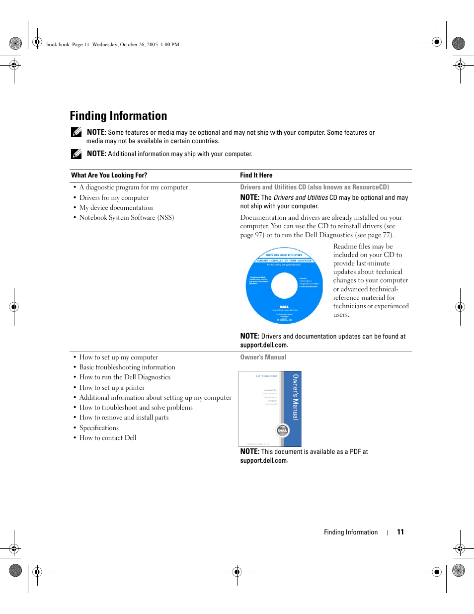 Finding information | Dell XPS M140 (MXC051, Late 2005) User Manual | Page 11 / 180
