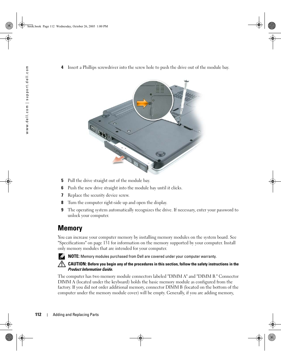 Memory, Memory" on | Dell XPS M140 (MXC051, Late 2005) User Manual | Page 112 / 180