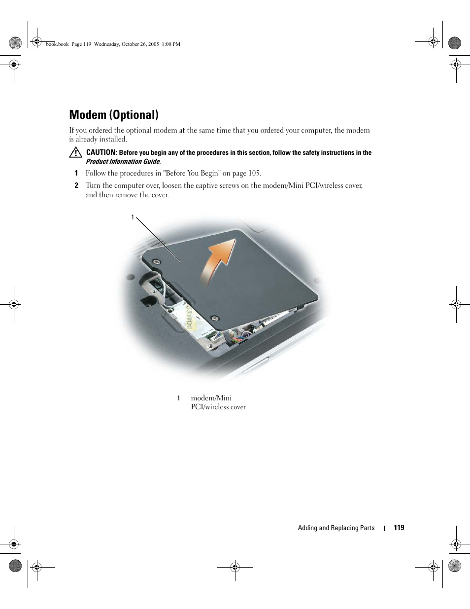 Modem (optional) | Dell XPS M140 (MXC051, Late 2005) User Manual | Page 119 / 180