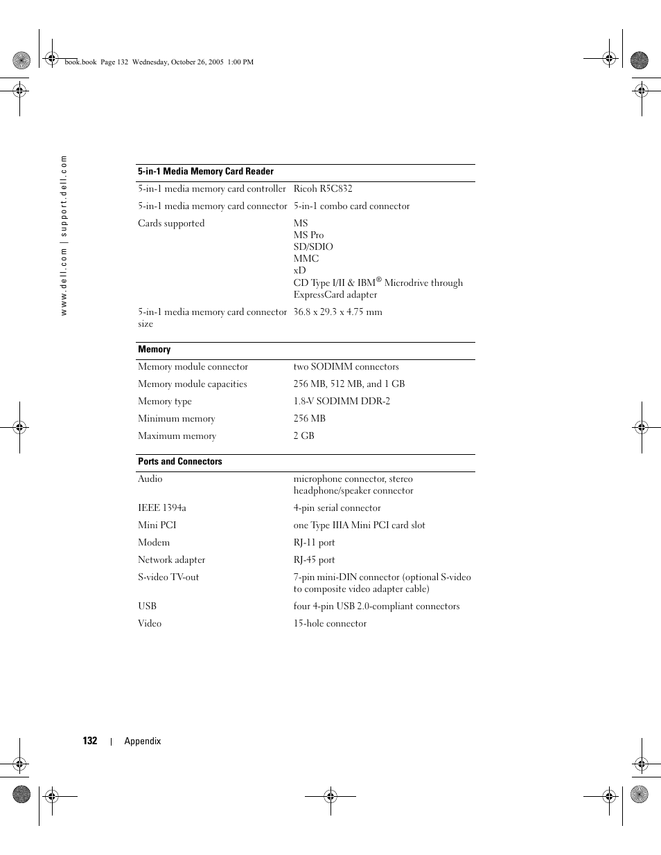Dell XPS M140 (MXC051, Late 2005) User Manual | Page 132 / 180
