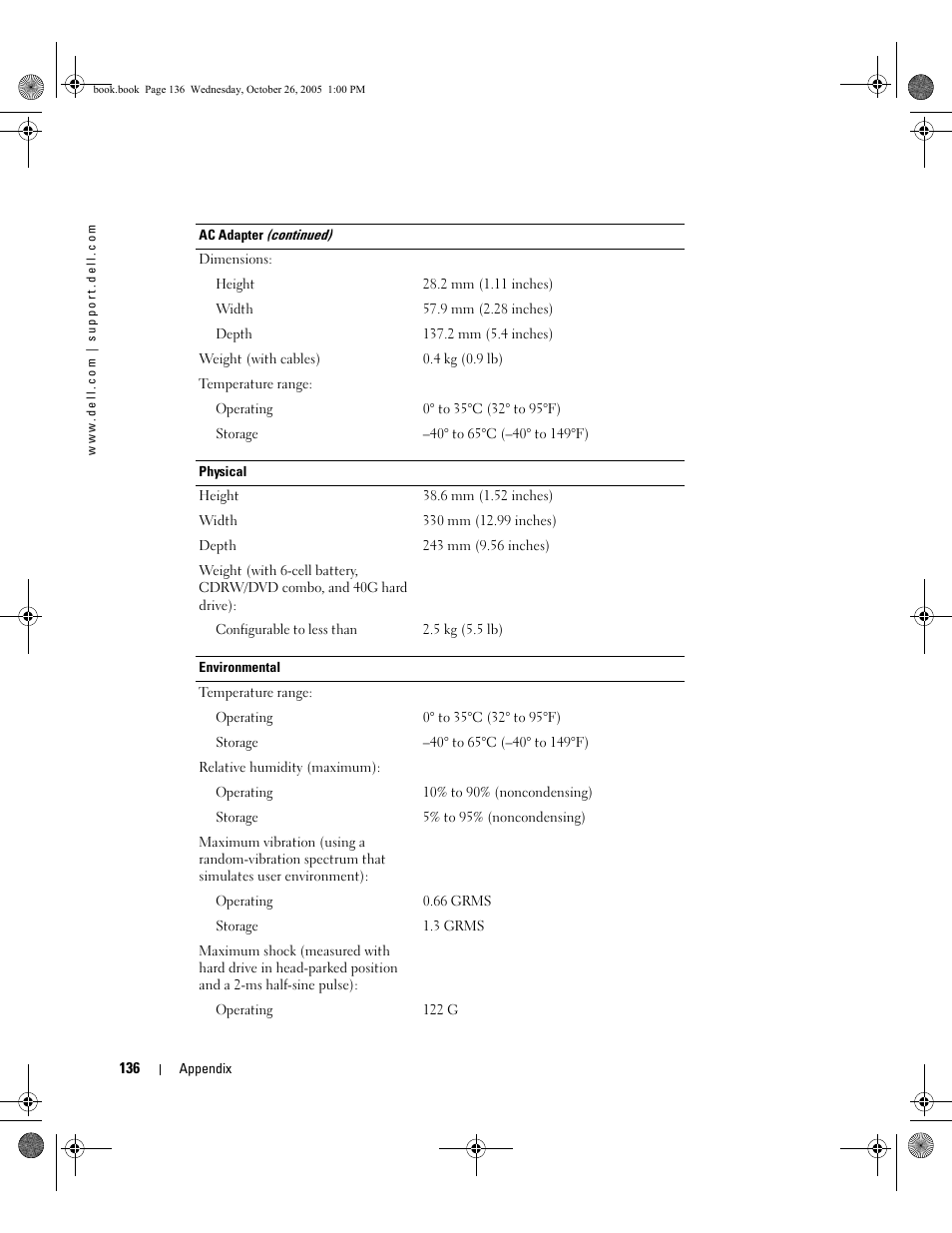 Dell XPS M140 (MXC051, Late 2005) User Manual | Page 136 / 180