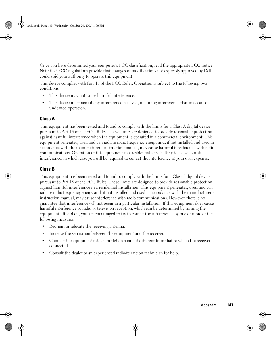 Class a, Class b | Dell XPS M140 (MXC051, Late 2005) User Manual | Page 143 / 180