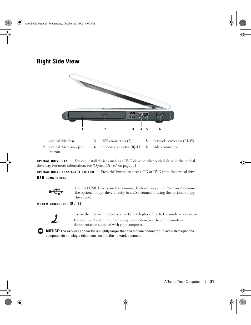 Right side view | Dell XPS M140 (MXC051, Late 2005) User Manual | Page 21 / 180