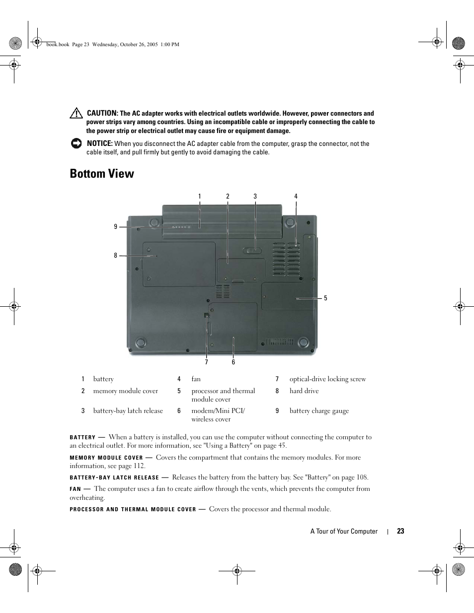Bottom view | Dell XPS M140 (MXC051, Late 2005) User Manual | Page 23 / 180