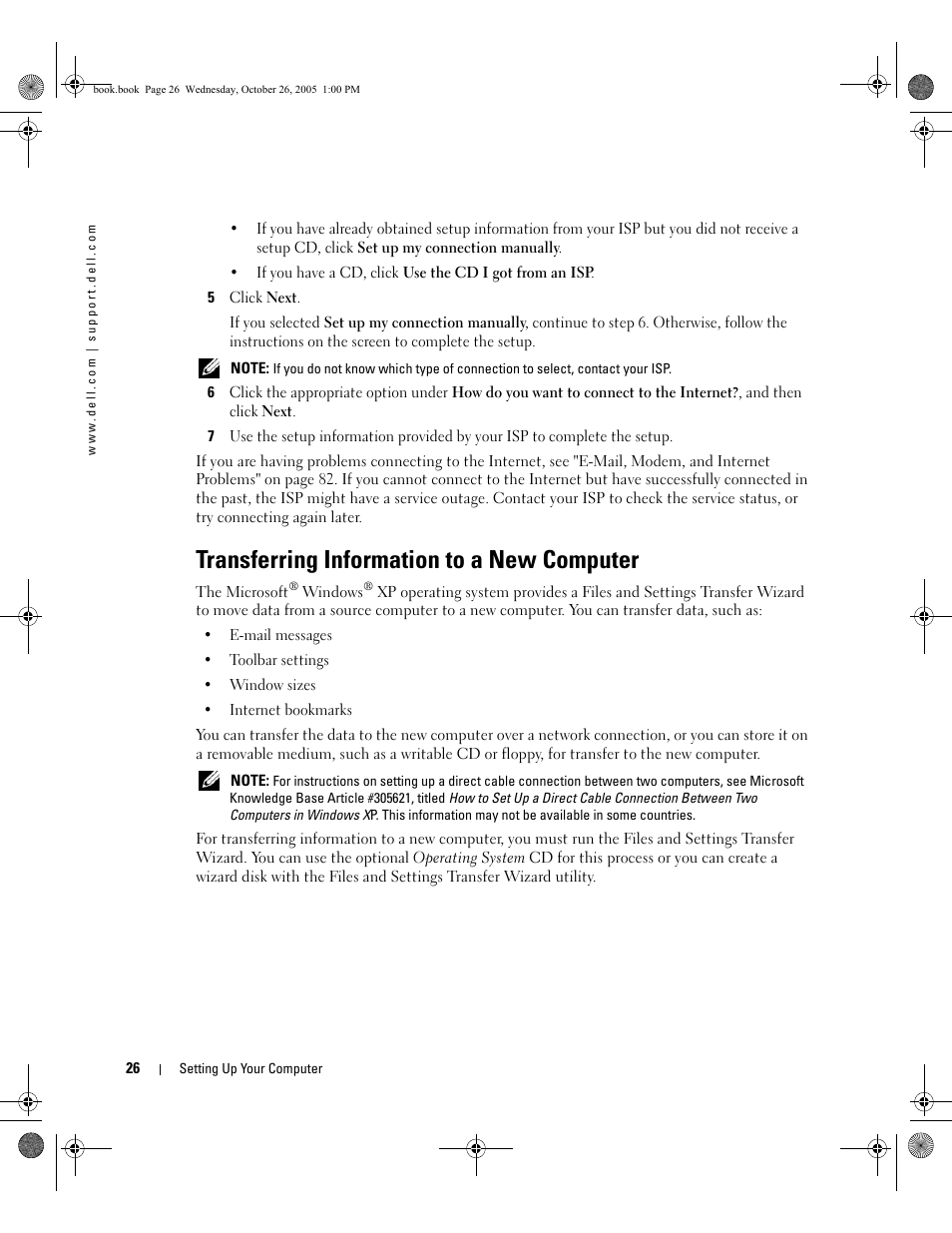 Transferring information to a new computer | Dell XPS M140 (MXC051, Late 2005) User Manual | Page 26 / 180