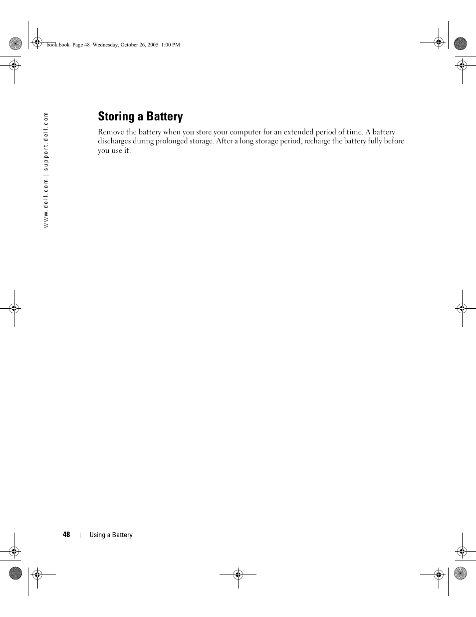 Storing a battery | Dell XPS M140 (MXC051, Late 2005) User Manual | Page 48 / 180