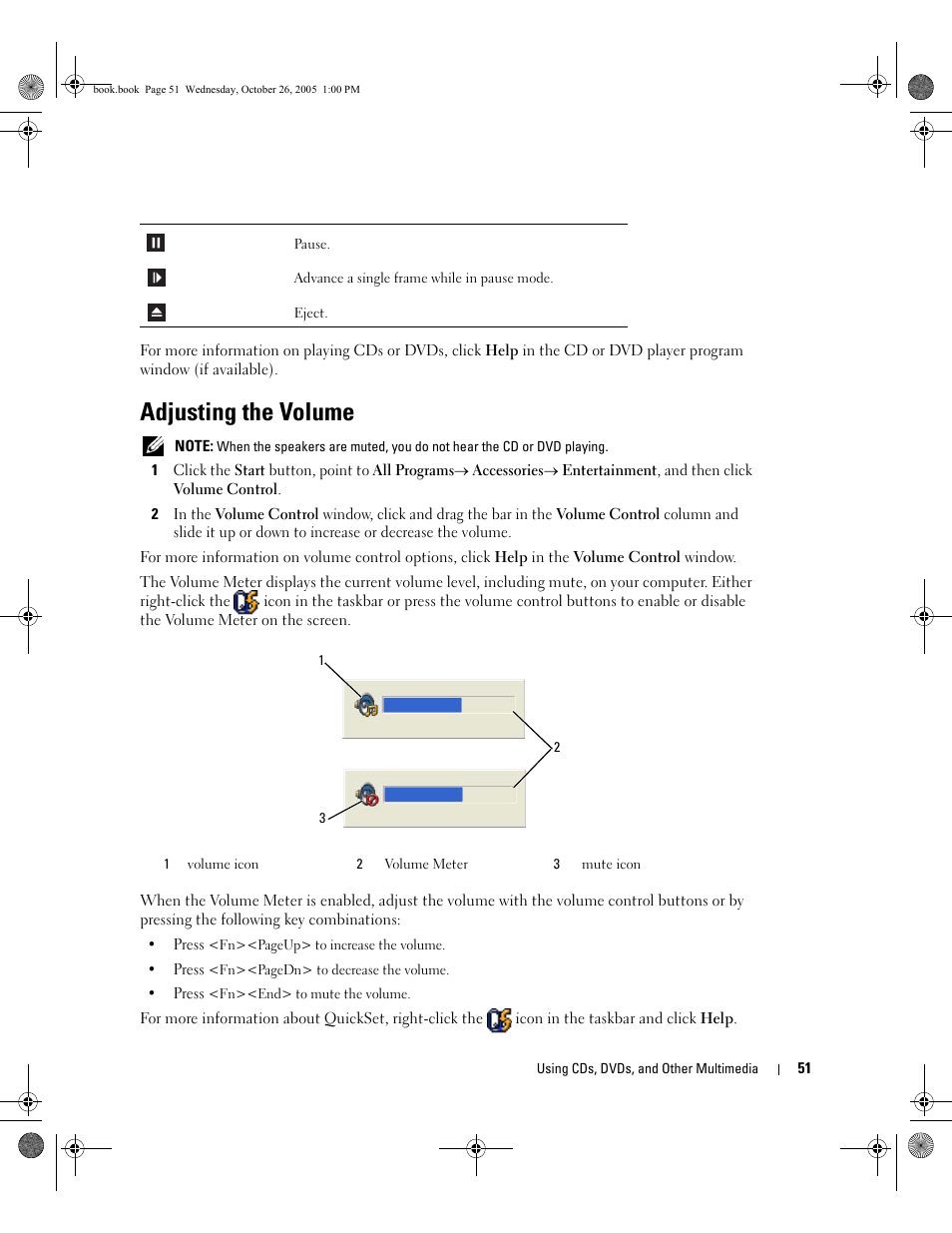 Adjusting the volume | Dell XPS M140 (MXC051, Late 2005) User Manual | Page 51 / 180