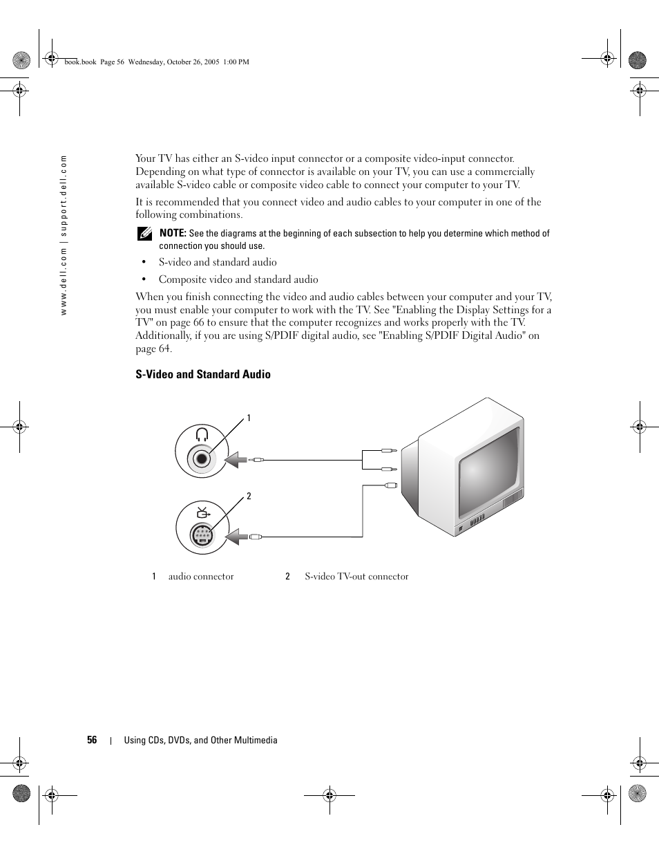 S-video and standard audio | Dell XPS M140 (MXC051, Late 2005) User Manual | Page 56 / 180