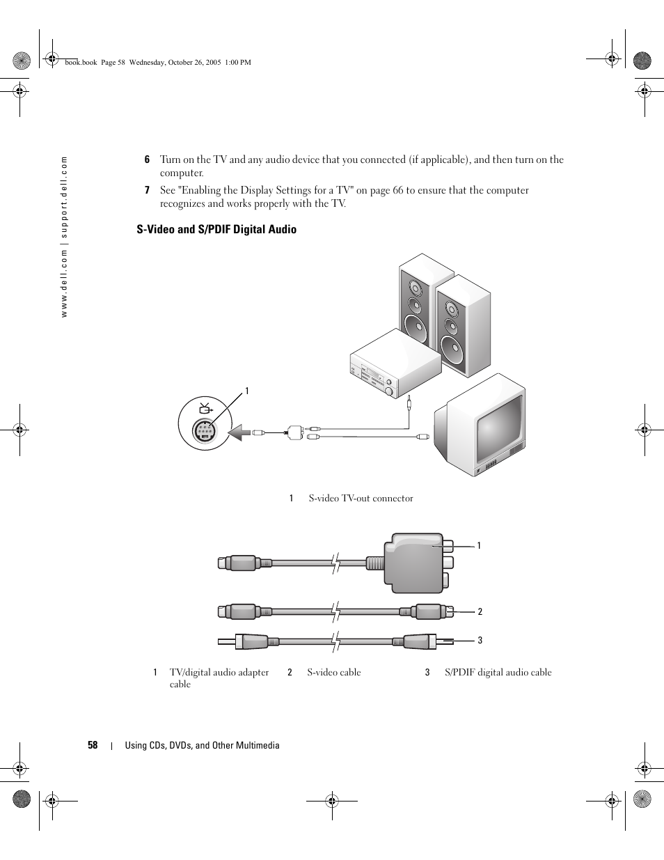 S-video and s/pdif digital audio | Dell XPS M140 (MXC051, Late 2005) User Manual | Page 58 / 180