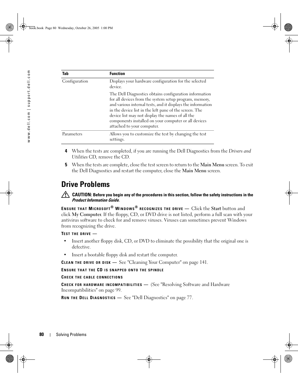 Drive problems | Dell XPS M140 (MXC051, Late 2005) User Manual | Page 80 / 180