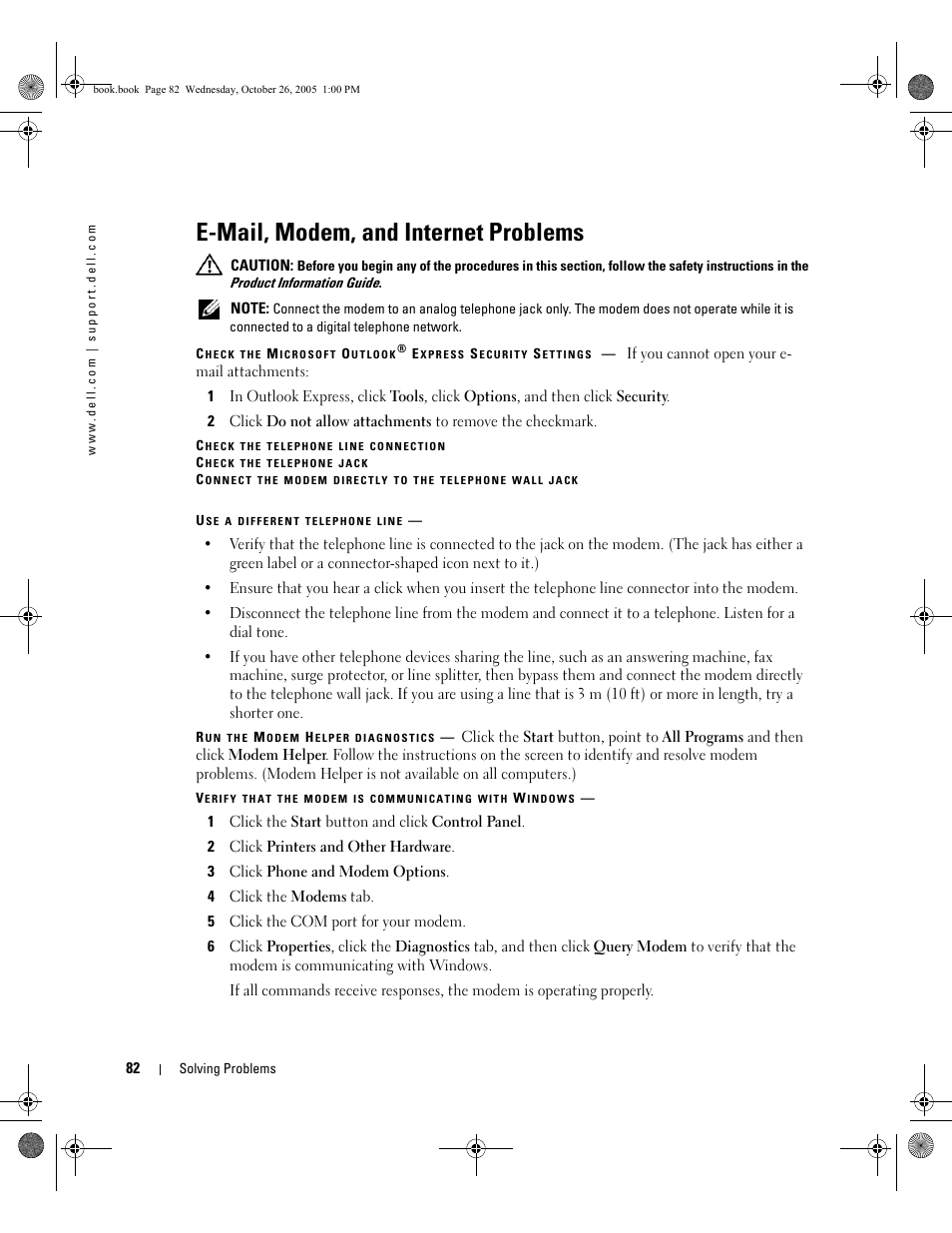 E-mail, modem, and internet problems | Dell XPS M140 (MXC051, Late 2005) User Manual | Page 82 / 180