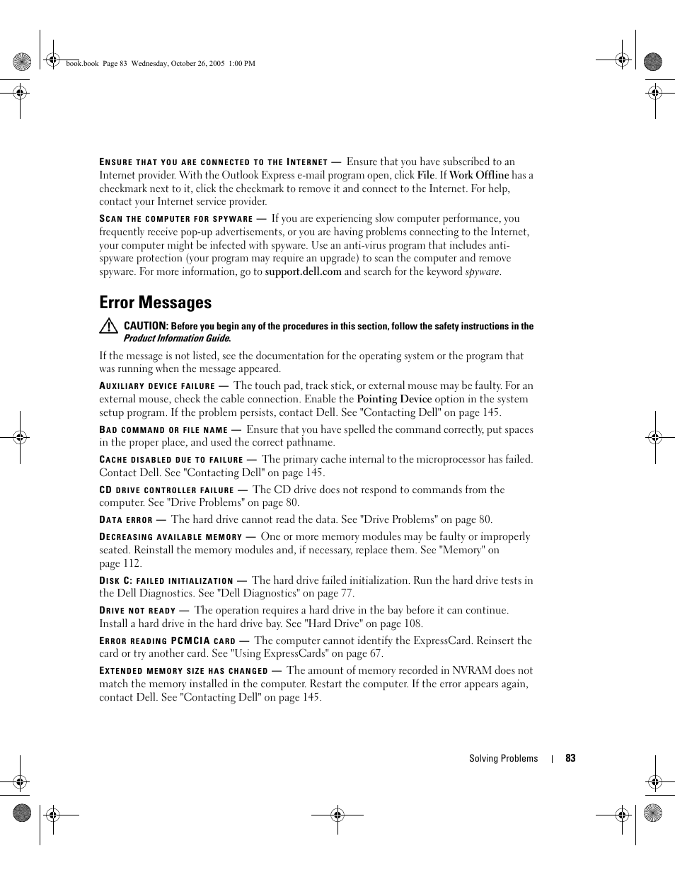 Error messages | Dell XPS M140 (MXC051, Late 2005) User Manual | Page 83 / 180