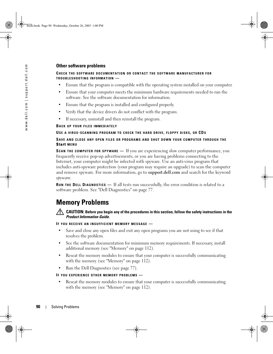 Other software problems, Memory problems | Dell XPS M140 (MXC051, Late 2005) User Manual | Page 90 / 180