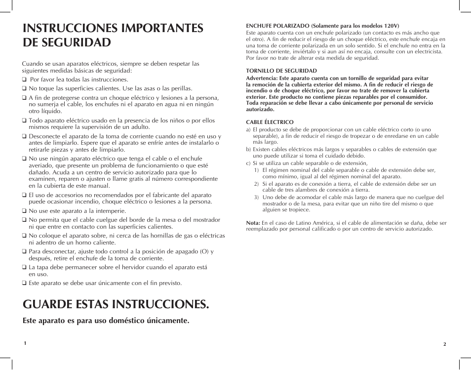 Este aparato es para uso doméstico únicamente | Black & Decker JKC680-CL User Manual | Page 2 / 11