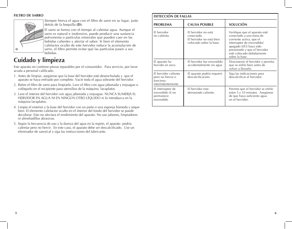 Cuidado y limpieza | Black & Decker JKC680-CL User Manual | Page 4 / 11