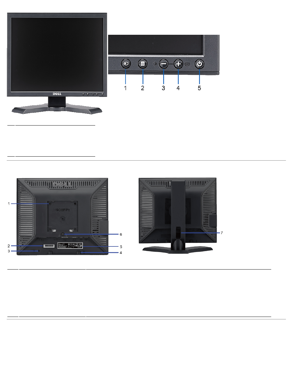 Back view, Side view | Dell 1908FP Monitor User Manual | Page 4 / 32