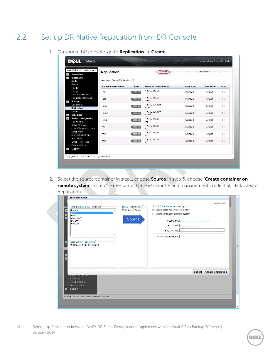 2 set up dr native replication from dr console, Set up dr native replication from dr console | Dell DR4000 User Manual | Page 14 / 24