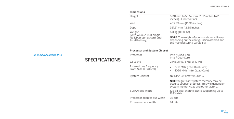 Specifications | Dell Alienware M17x (Mid 2009) User Manual | Page 3 / 8