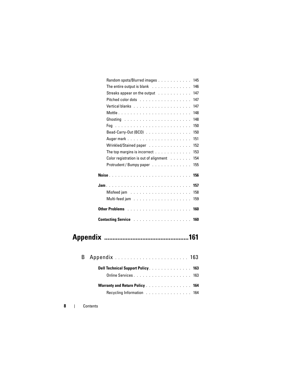 Appendix, B appendix | Dell 1250c Color Laser Printer User Manual | Page 10 / 174