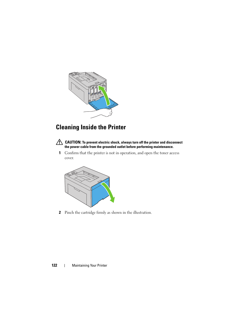 Cleaning inside the printer | Dell 1250c Color Laser Printer User Manual | Page 124 / 174