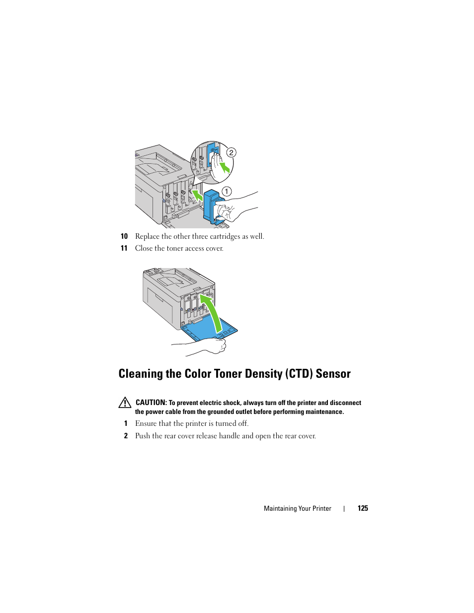 Cleaning the color toner density (ctd) sensor | Dell 1250c Color Laser Printer User Manual | Page 127 / 174