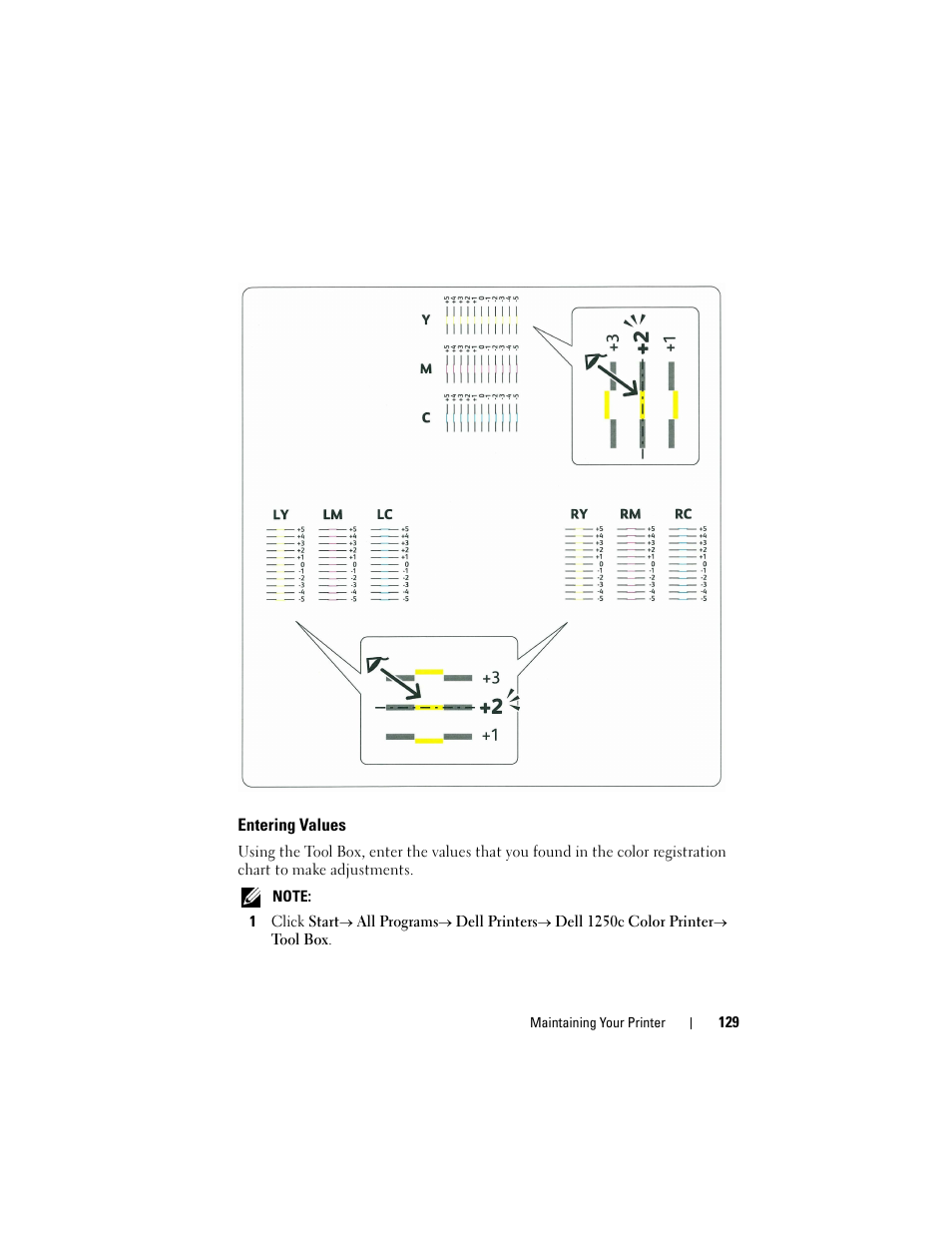 Entering values | Dell 1250c Color Laser Printer User Manual | Page 131 / 174